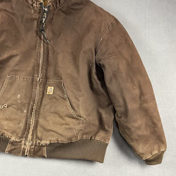 Carhartt Jacket Mens 2XL Brown Hooded Full Zip Up Canvas Quilt Lined Workwear - Picture 5 of 12